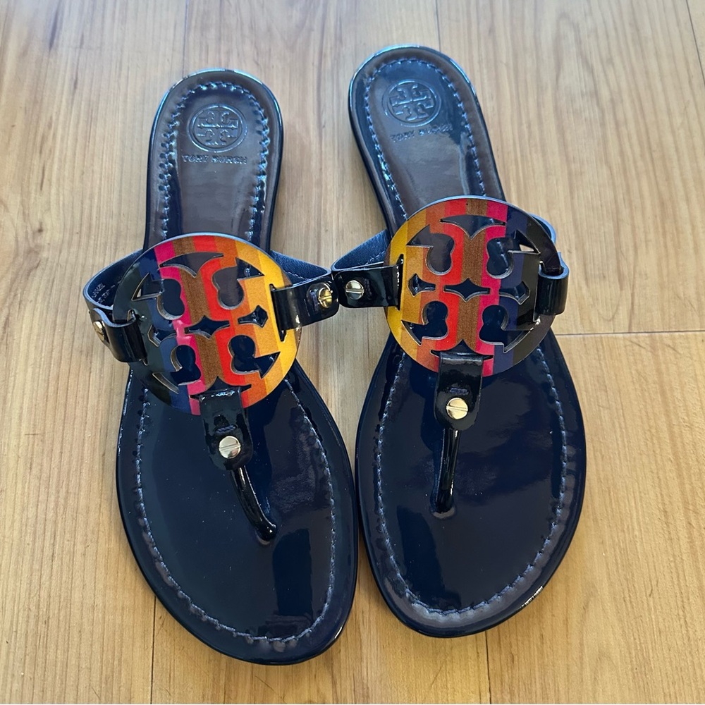 Tory Burch Blue Sandals with Multicolor Logo